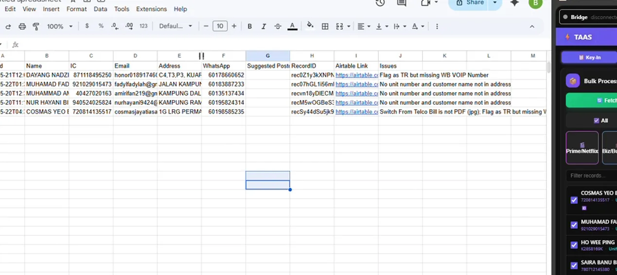 Pasting unusual records into a fresh sheet