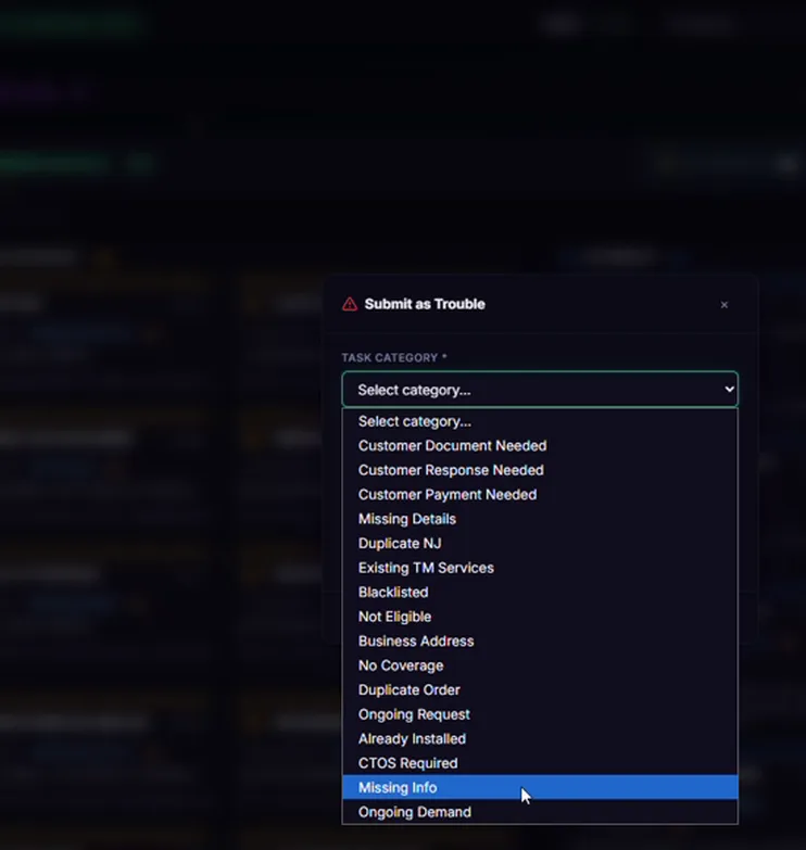 Submitting the record to Trouble with Missing Info reason